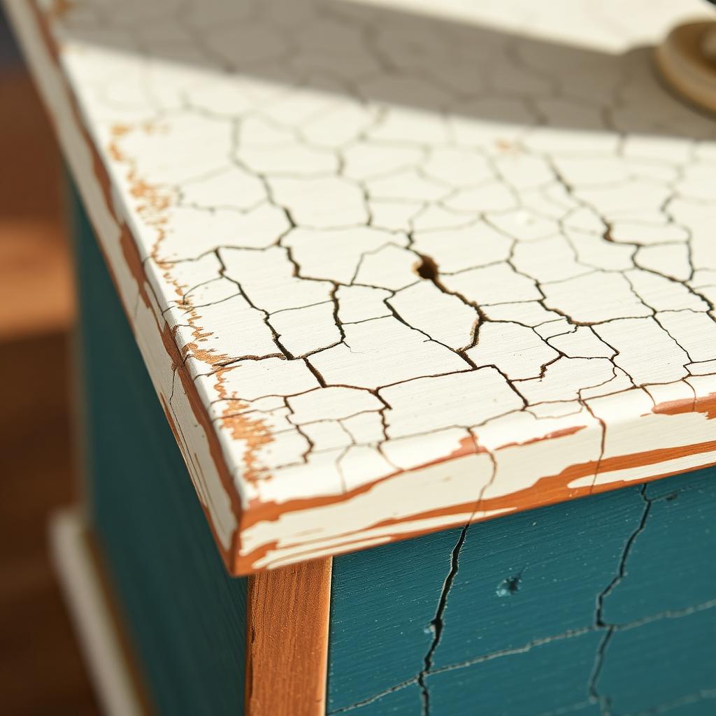 Wooden decorative box with cream crackle finish revealing teal underneath
