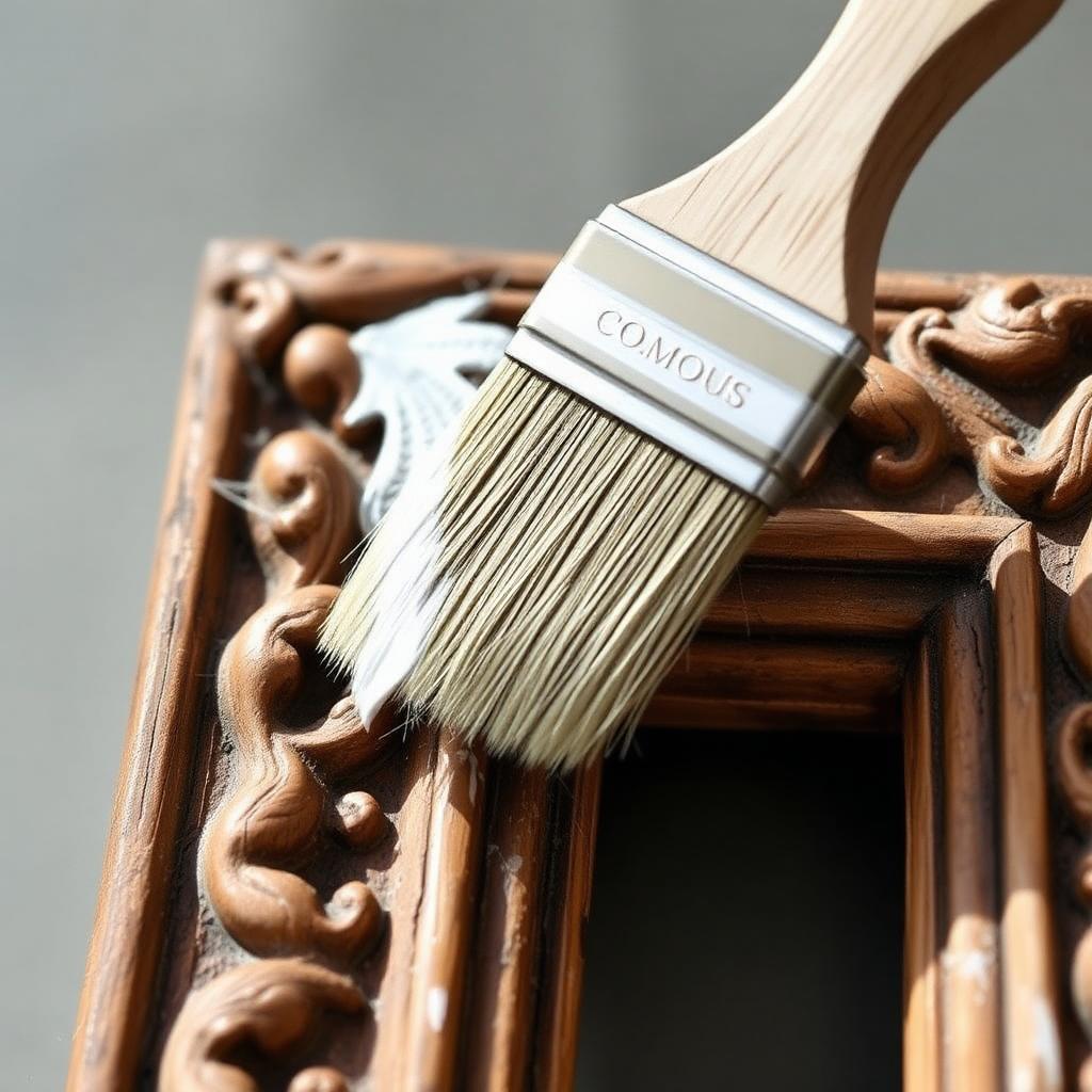 Dry brushing soft white paint across a carved wood picture frame