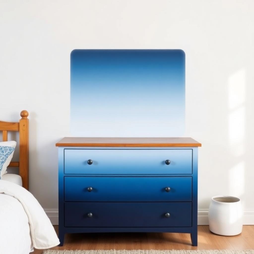 Dresser painted in a smooth navy to sky blue ombre gradient